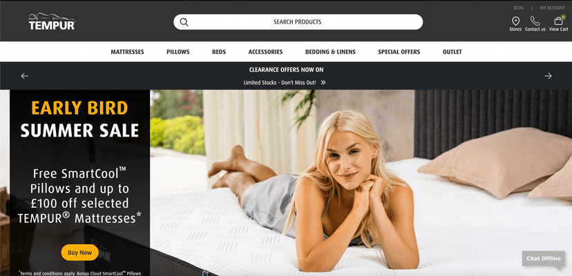 Tempur Mattress webpage